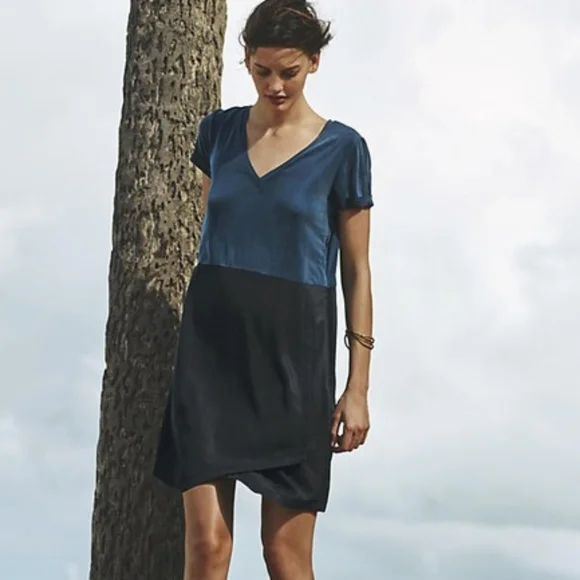 Anthropologie Dolan Colorblock Shift Dress Navy Blue Black Medium Petite - Picture 5 of 11